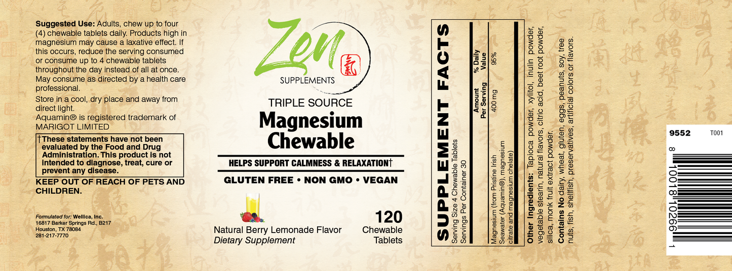 Triple Source Magnesium Supplement Chewable 120 Tablet - Berry & Lemon Flavor