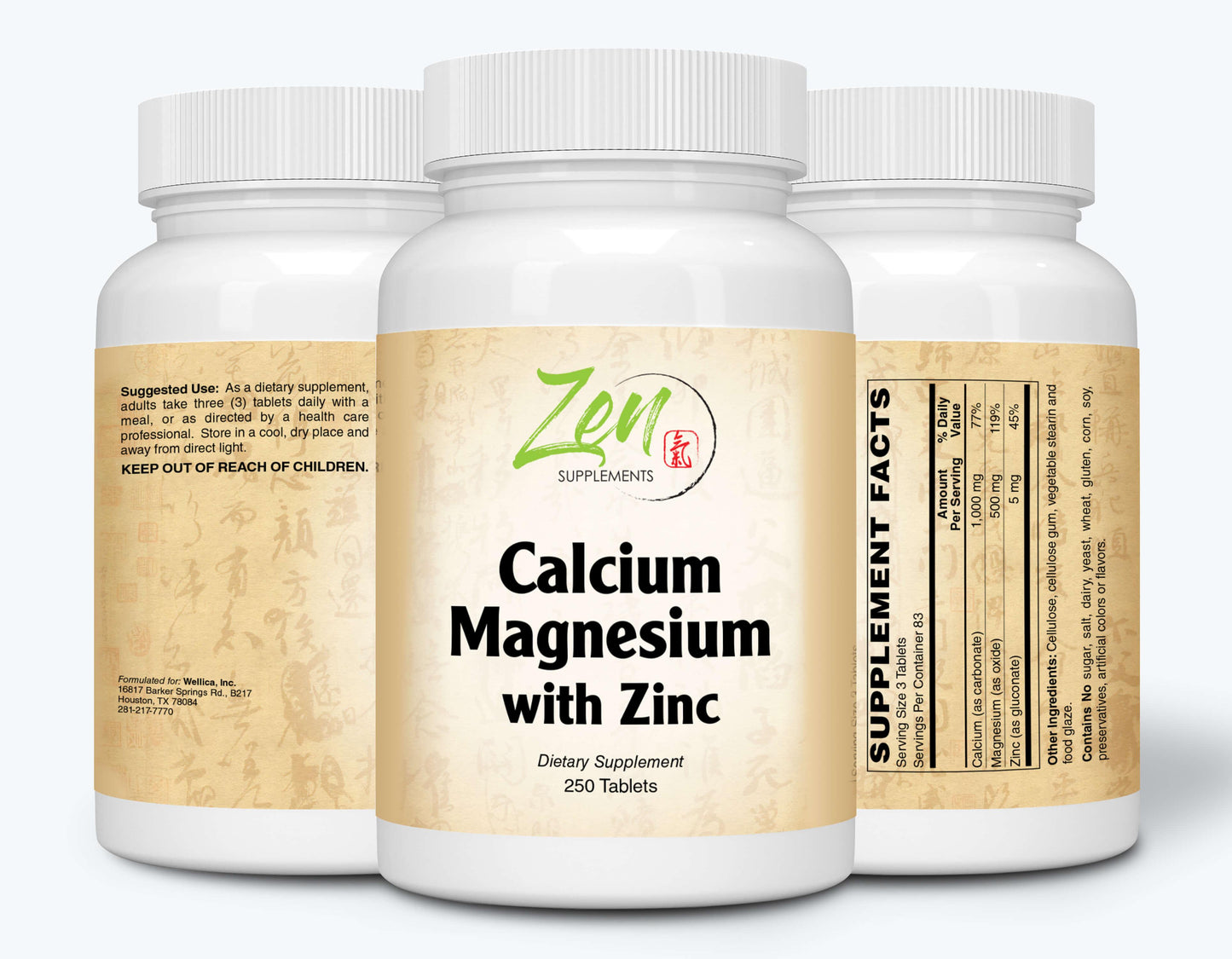 Calcium Magnesium & Zinc - 250 Tabs