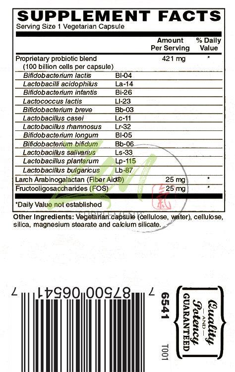 100 Billion Probiotic Supplement Facts