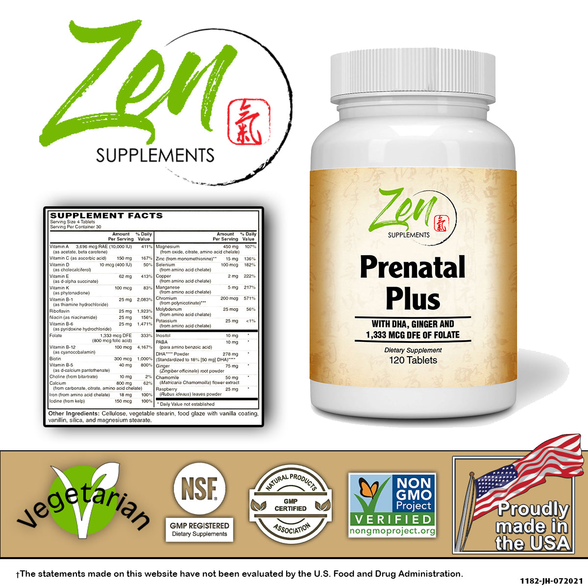 Prenatal Plus Multi-Vitamin - Non-GMO Women Support - 120 Tabs