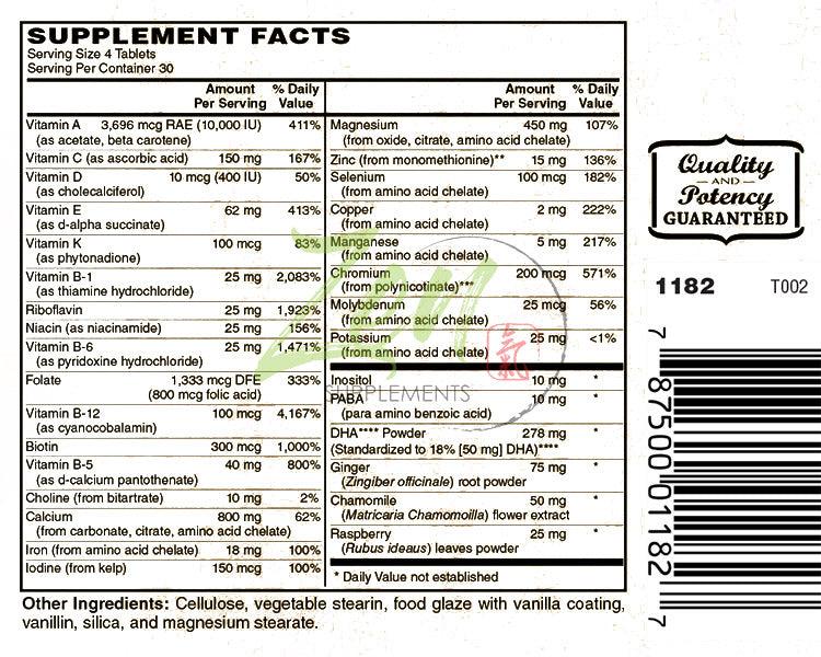 Prenatal Plus Multi-Vitamin - Non-GMO Women Support - 120 Tabs