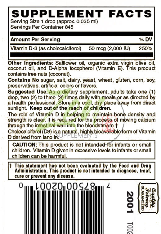 Vitamin D-3 2000IU Drops - 1oz Liquid
