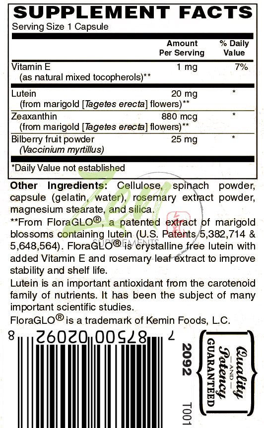 Lutein Plus 20mg - With Bilberry & Zeaxanthin - 60 Caps
