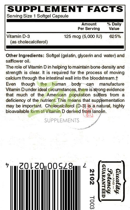 Vitamin D-3 5000IU - 250 Softgel