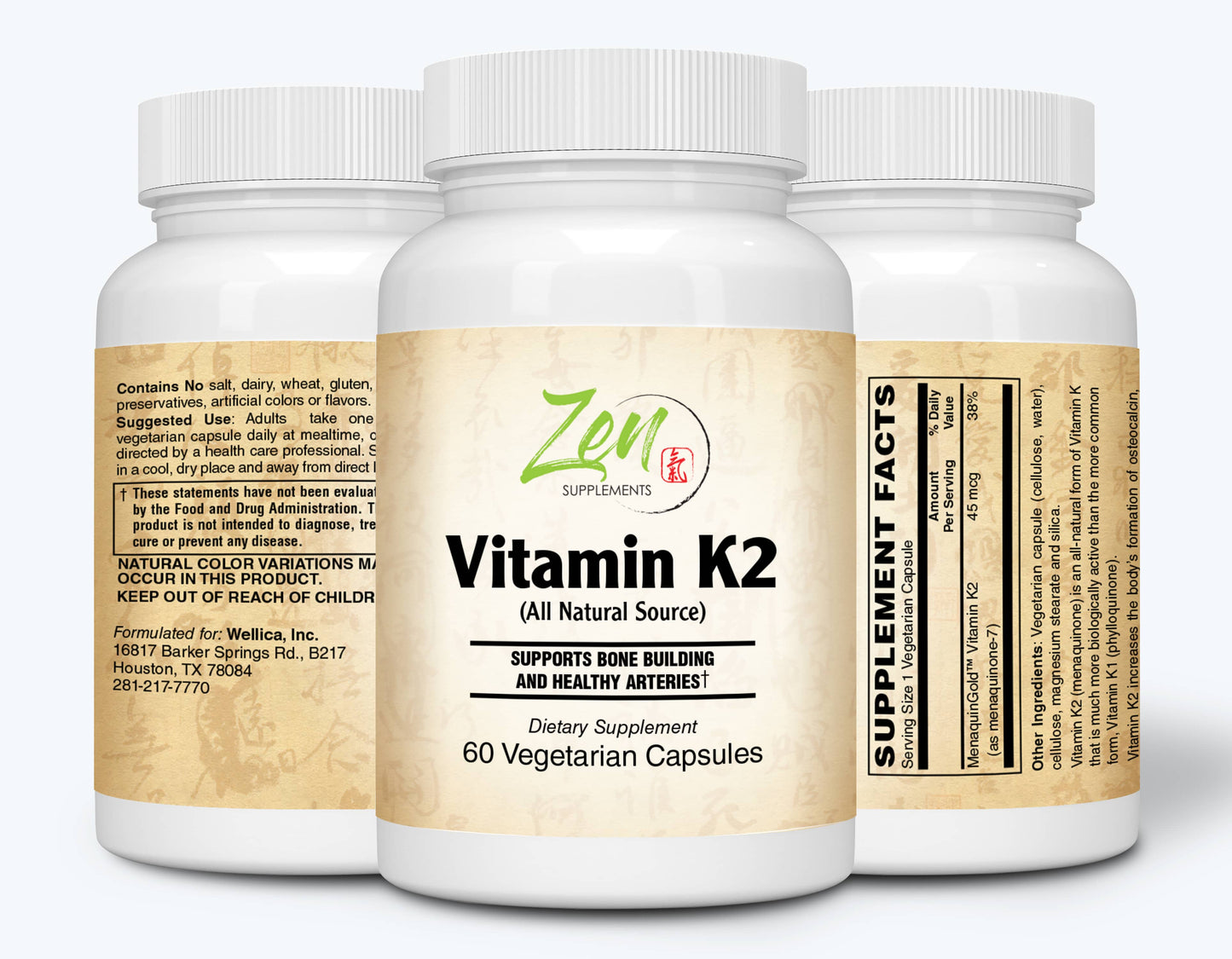 Vitamin K2 45mcg - With MenaquinGold® Natural Vitamin MK-7 - 60 Vegcaps