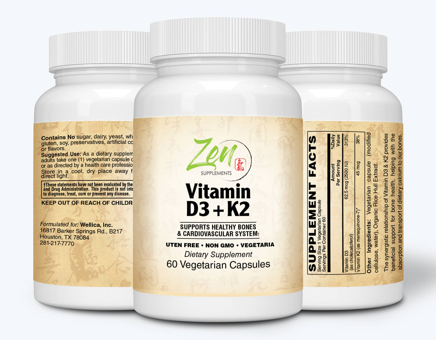 Vitamin D-3 + K-2 (MK-7) - 60 Caps