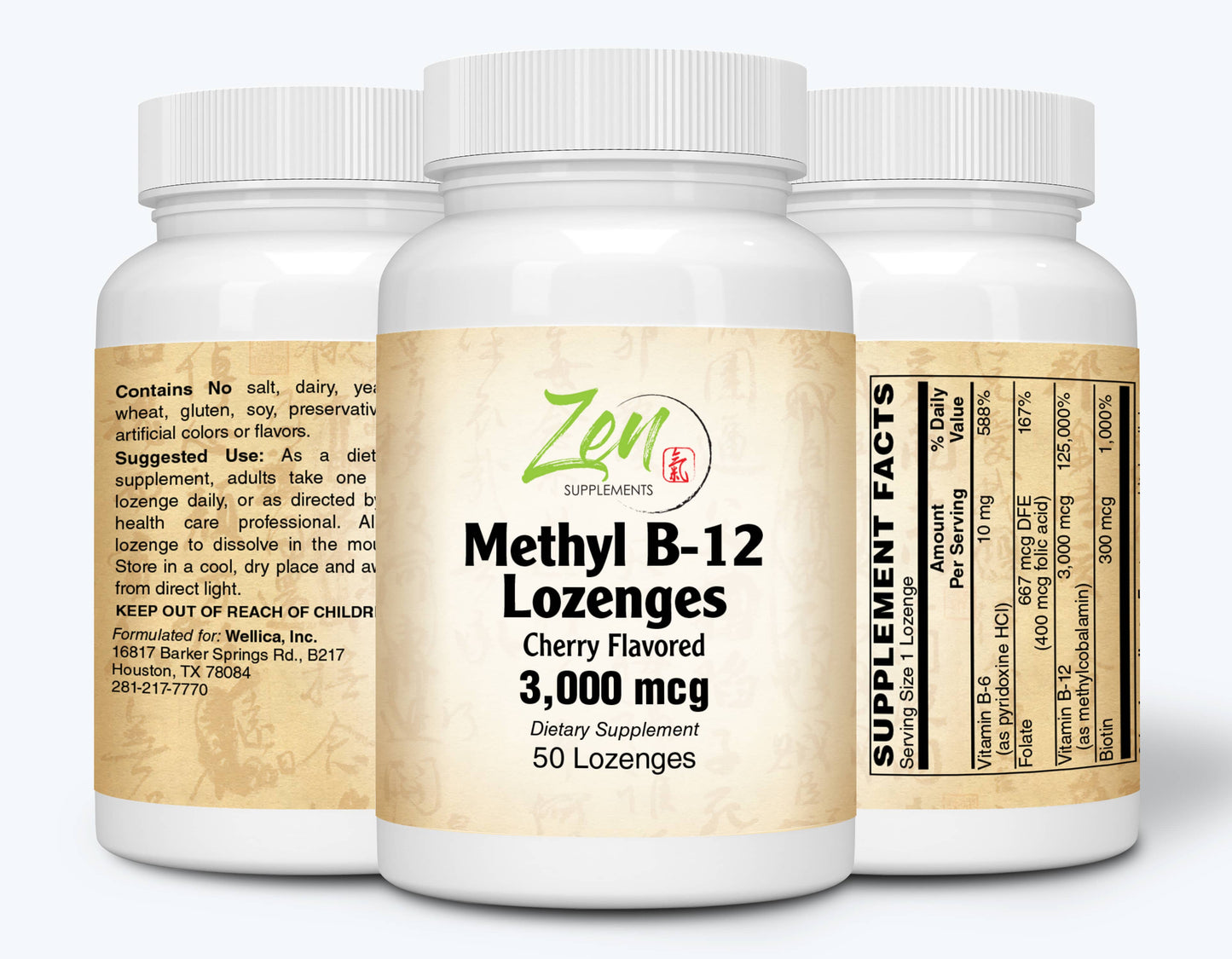 Methyl B-12 Lozenges 3000mcg - With B6, Folic Acid & Biotin - 50 Lozenge