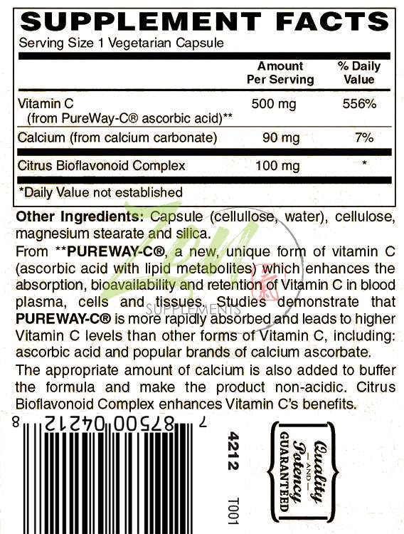 Pureway-C 500mg Buffered - With bioflavinoids - 120 Vegcaps
