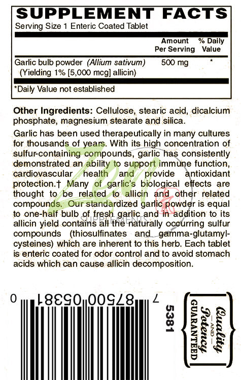 Garlic 500mg Extract - Enteric Coated - 60 Tabs