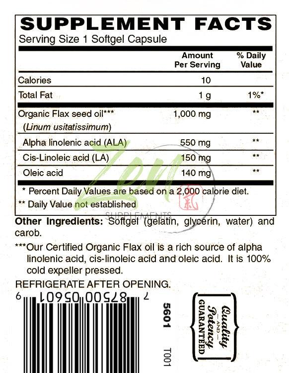 Flax Oils 1000 mg Organic Flax, Hexane Free  90 Softgels