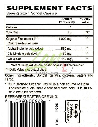 Flax Oils 1000 mg Organic Flax, Hexane Free  90 Softgels