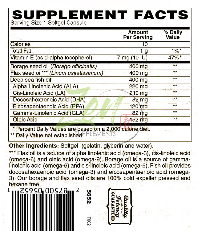 Omega 3-6-9 - From Deep Sea Fish, Flax Seed & Borage Oils - 120 Count