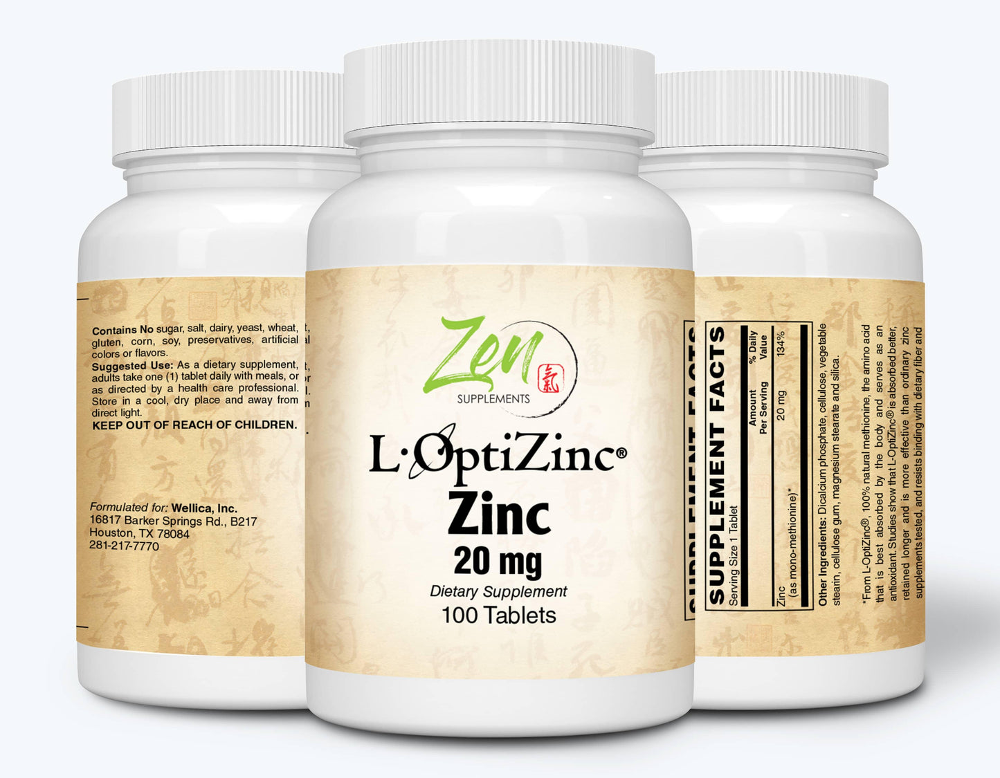 Zinc 20mg - With L-OptiZinc® - 100 Tabs