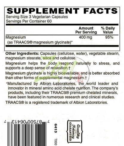 Magnesium Glycinate 400mg - 180 Vegcaps