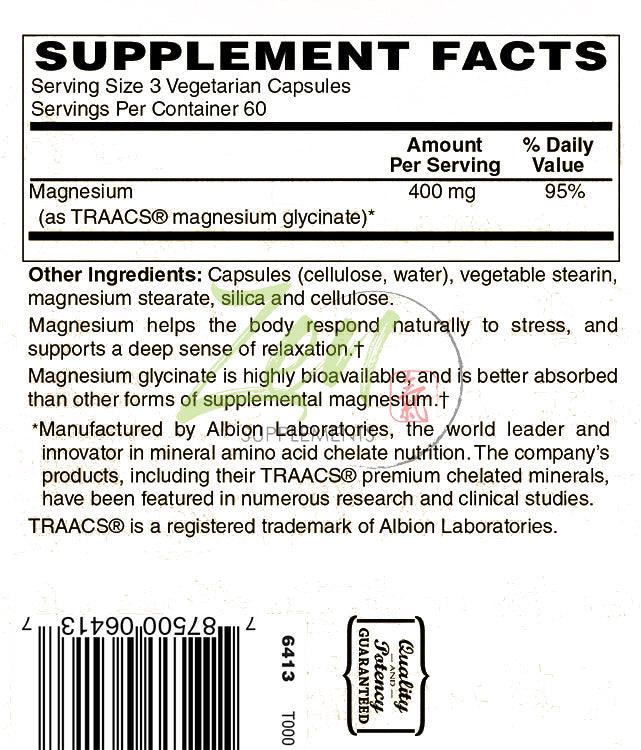 Magnesium Glycinate 400mg - 180 Vegcaps