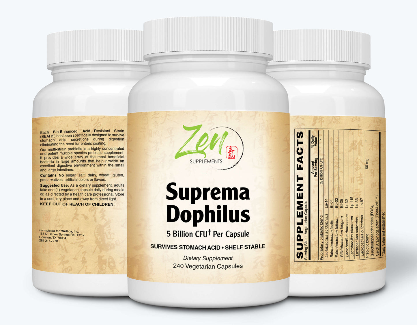 Suprema-Dophilus 5 Billion CFU 8 Strain Probiotic - 240 Caps