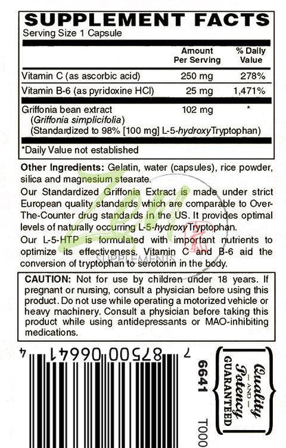 L-5HTP 100mg - With Vitamin C & B-6 - 30 Caps