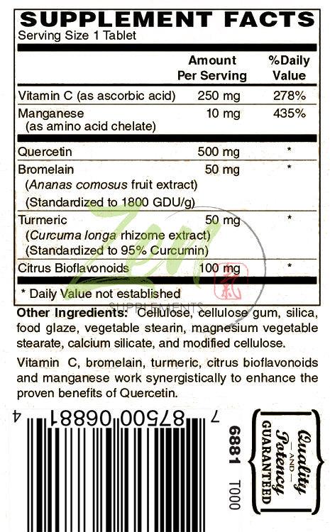 Quercetin 500-Plus Antioxidant - With Vitamin C, Bromelain & Turmeric - 50 Tabs