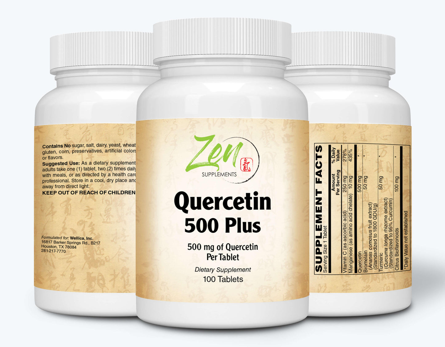 Quercetin 500-Plus Antioxidant - With Vitamin C, Bromelain & Turmeric - 100 Tabs