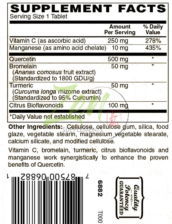 Quercetin 500-Plus Antioxidant - With Vitamin C, Bromelain & Turmeric - 100 Tabs