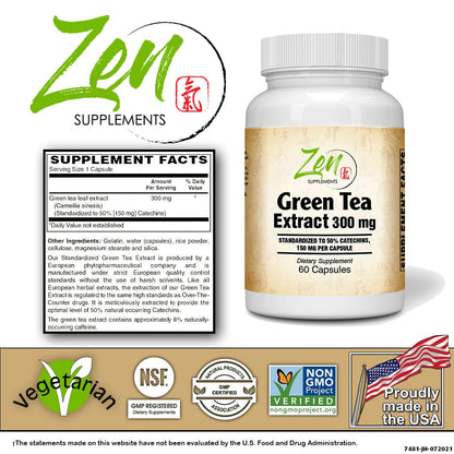 Green Tea Extract 300mg - With Antioxidants & Polyphenols - 60 Caps