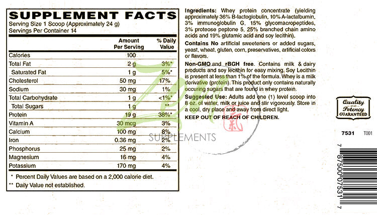 Organic Grass Fed Whey Protein - Unflavored - 12oz Powder