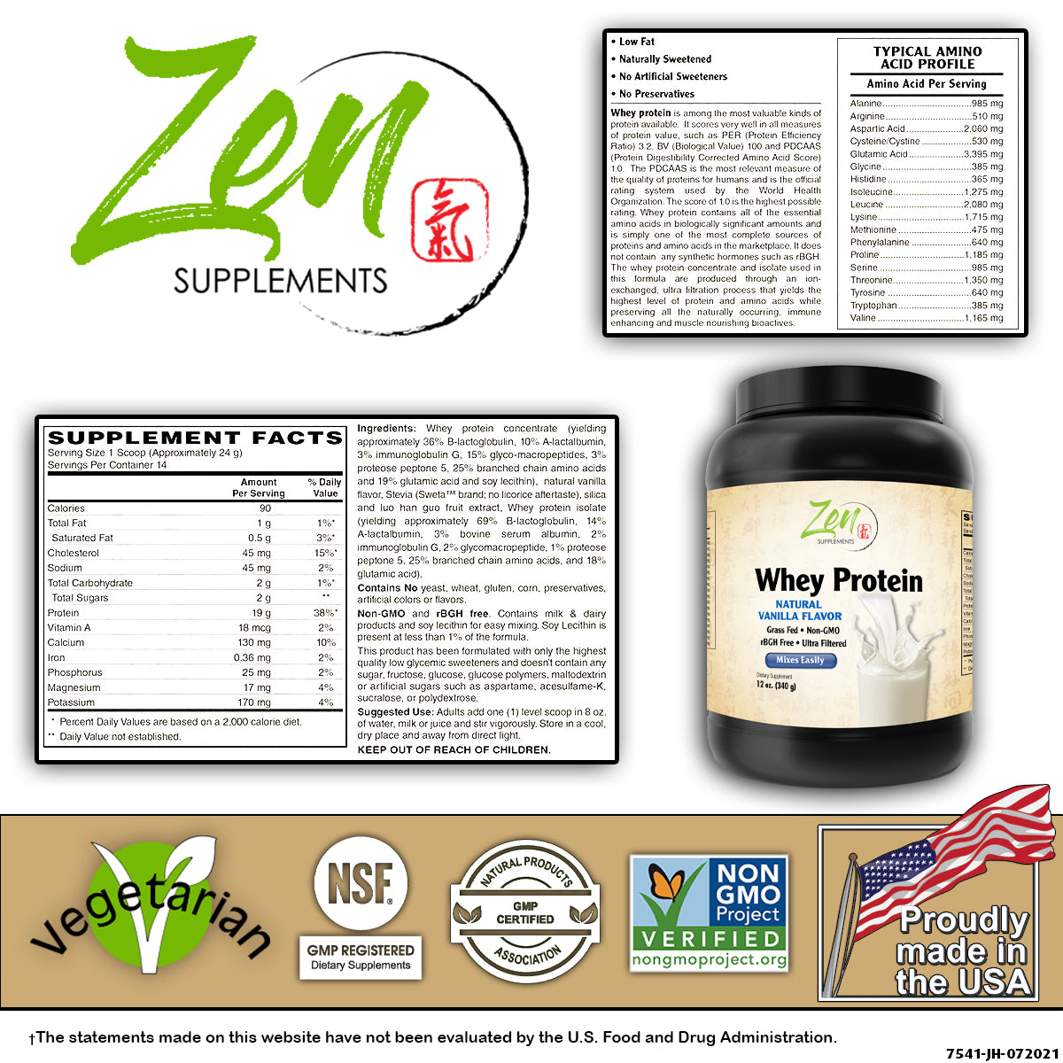 Organic Grass Fed Whey Protein - Vanilla - 12oz Powder