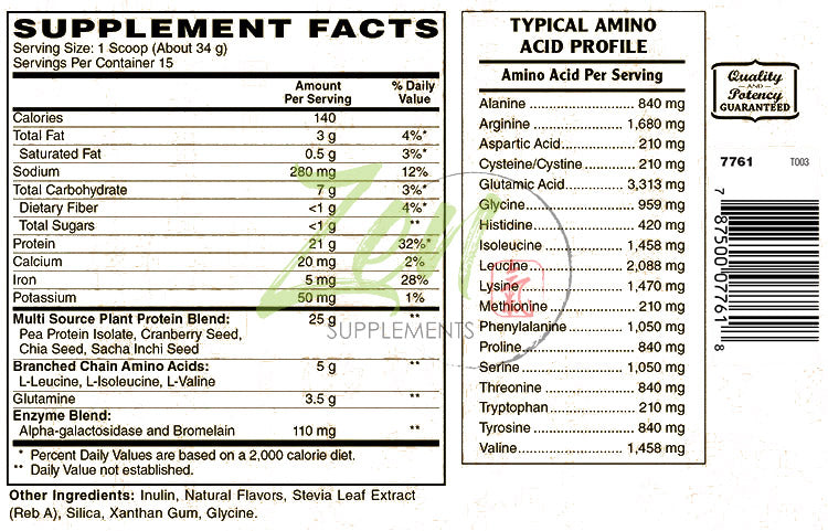 Organic Non-GMO Plant Protein - Vanilla - 510G 1.1 LB Powder