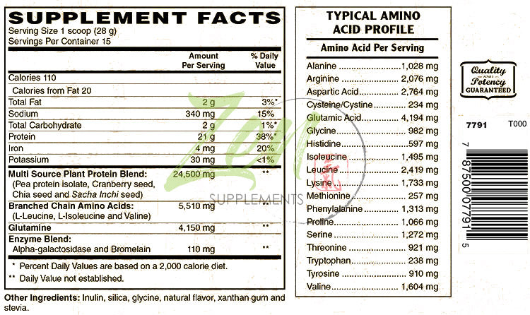 Organic Non-GMO Plant Protein - Unflavored - 14.8oz Powder