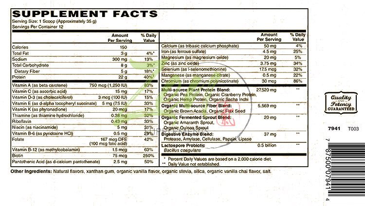 Organic Non-GMO Plant Based Protein Balanced Meal Vanilla14.8oz Powder