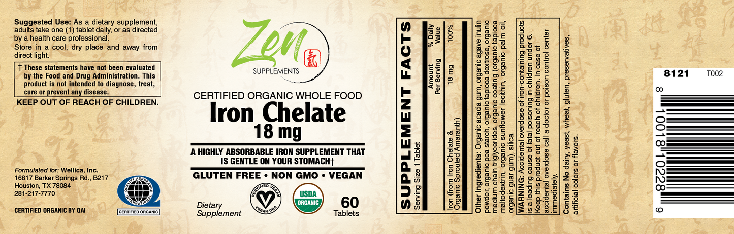 Organic Whole Food Iron Chelate 60 TAB