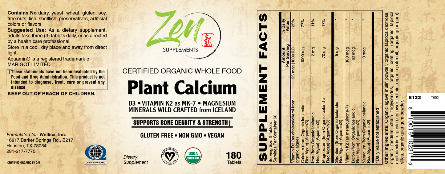Organic Whole Food Plant Calcium 180 TAB