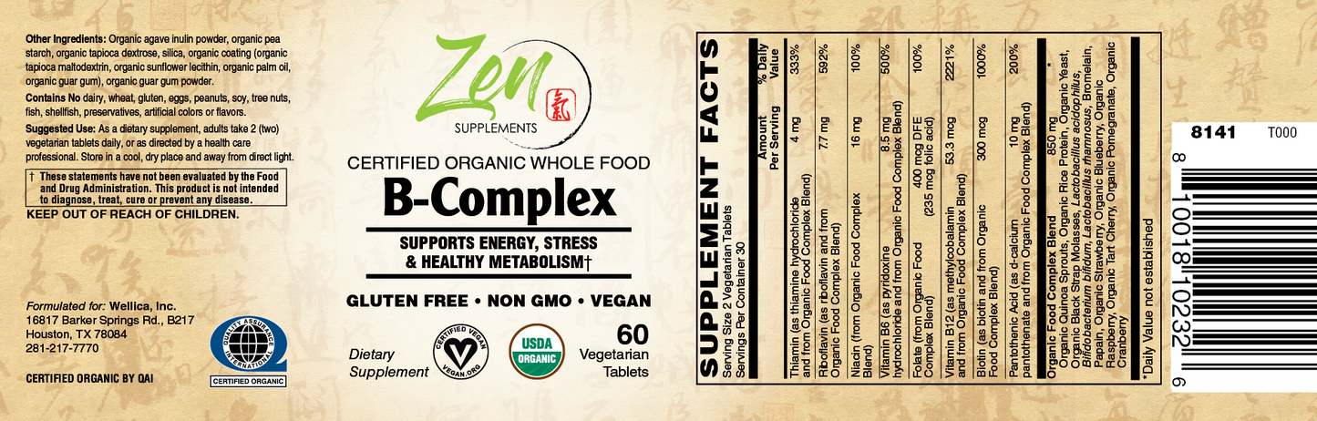 Organic Whole Food B-Complex 60 TAB