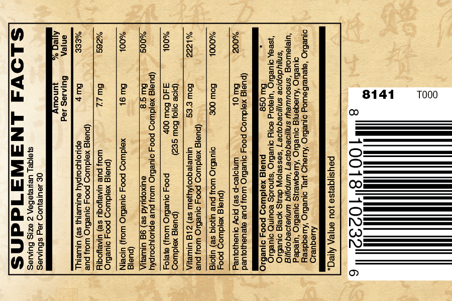 Organic Whole Food B-Complex 60 TAB