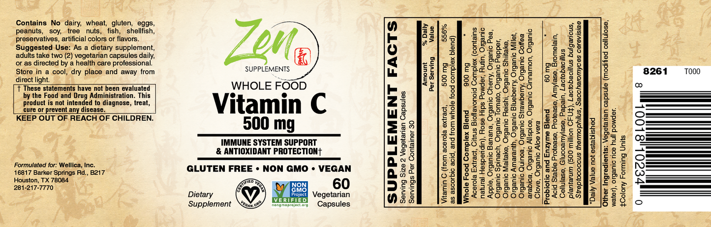 Whole Food Vitamin C 500 Mg 60 VCAP