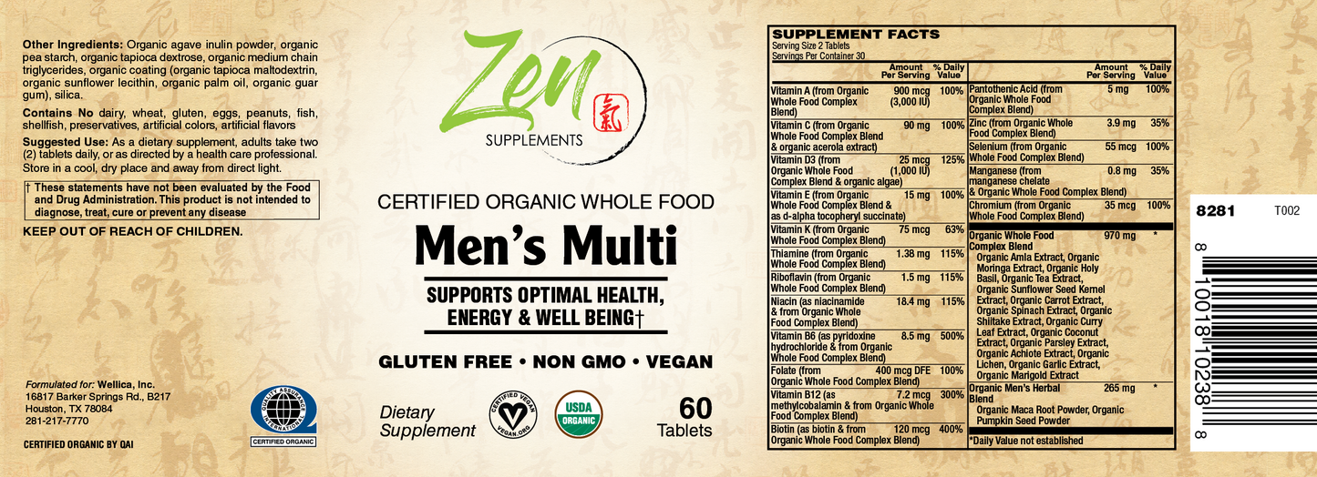 Organic Whole Food Men's Multivitamin 60 TAB