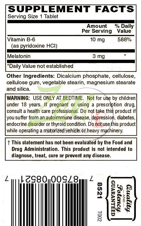 Melatonin 3mg - With Vitamin B-6 - 60 Tabs