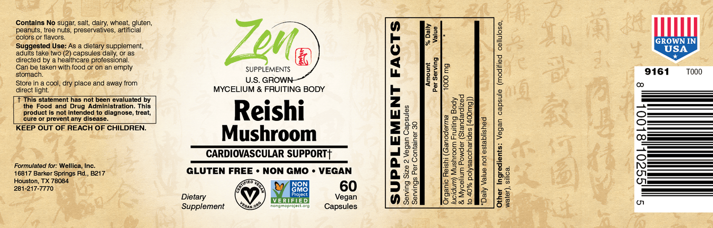 Organic Reishi Mushroom Supplement 60 VCAP