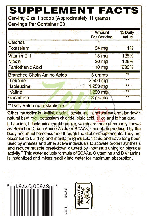 BCAA Branched Chain Amino Acids Supplement Facts