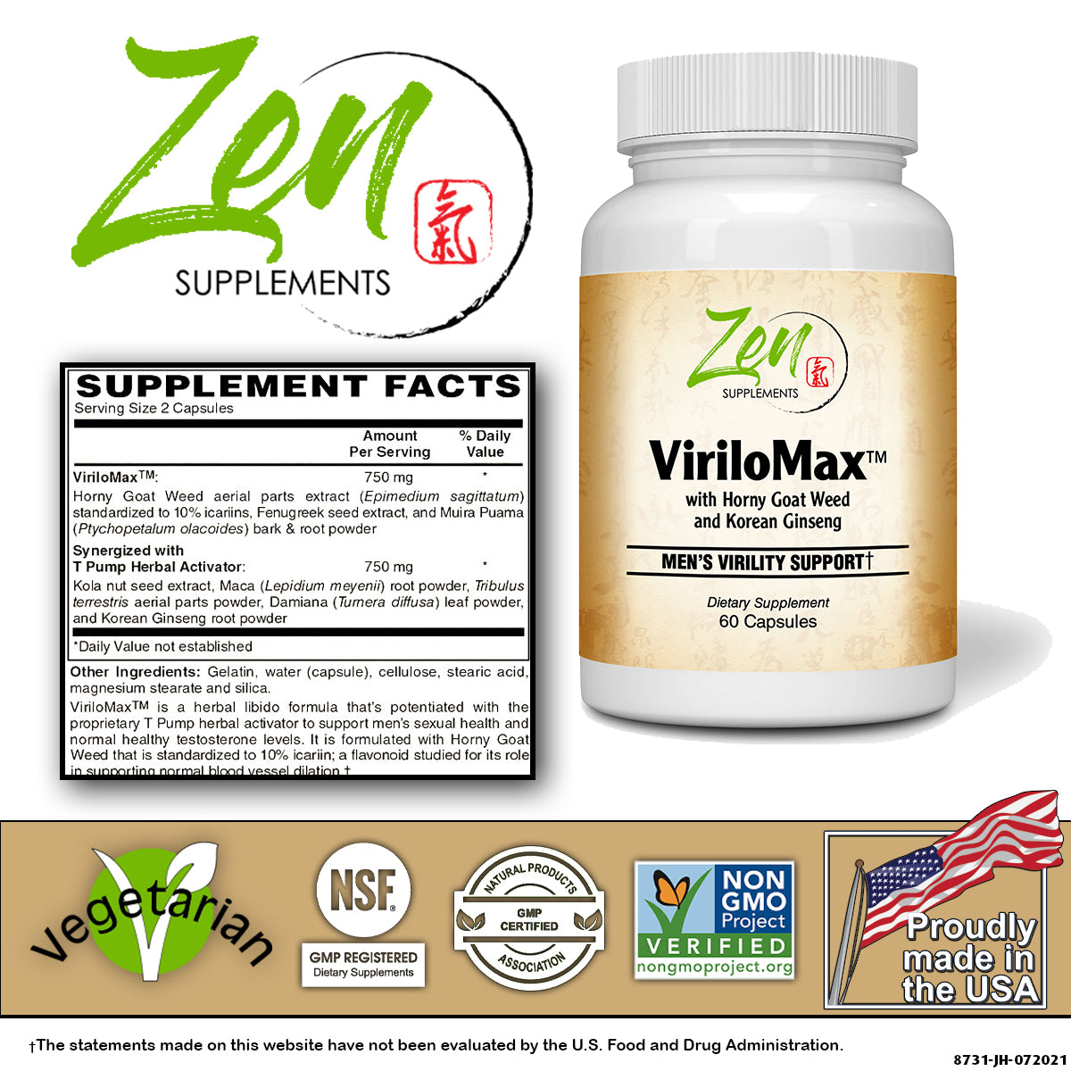 Virilomax Men's Virility Support - Herbal Libido Formula - 60 Caps